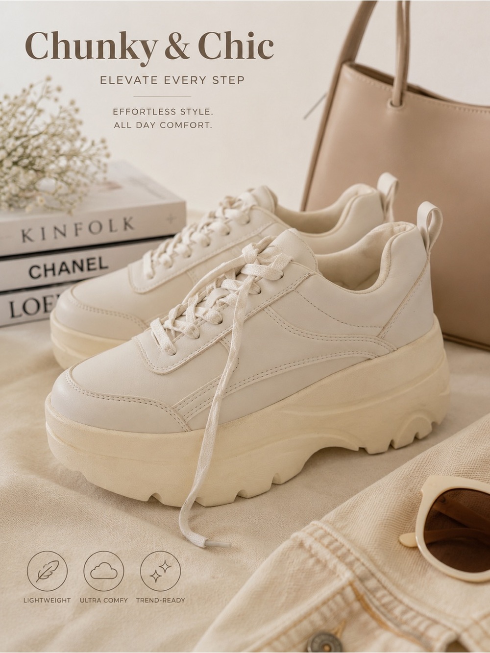 Chunky & Chic White Platform Sneakers - Women
